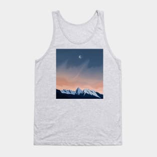 Blue and Peach Minimalistic Mountain Sunset Digital Illustration Tank Top